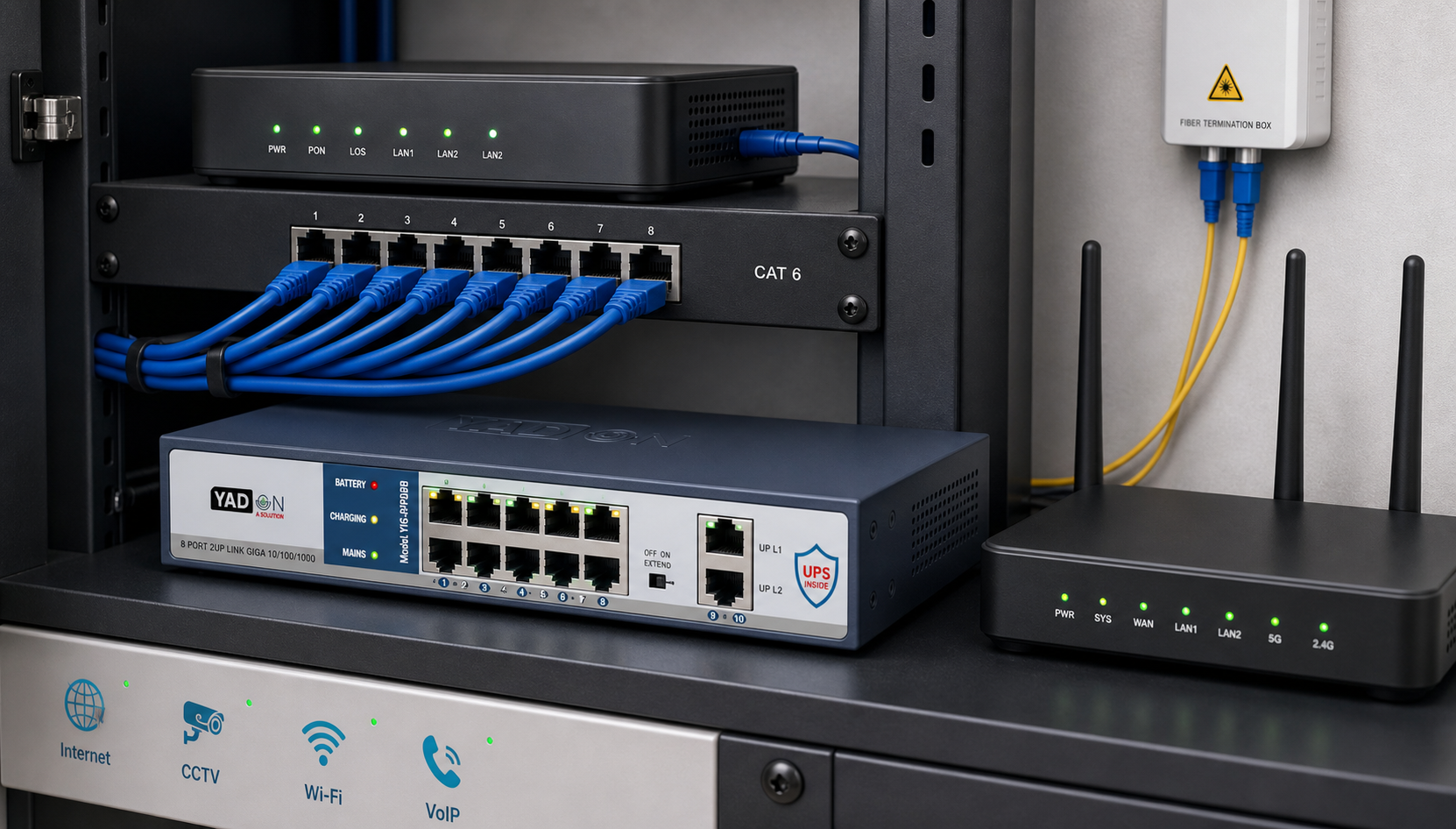 YADON PoE Switch with UPS for ISP and network room continuity